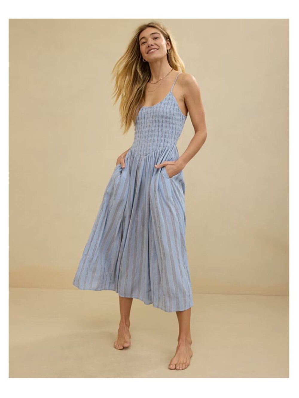 Aerie At The Barre Midi Dress Blue  Striped XXL